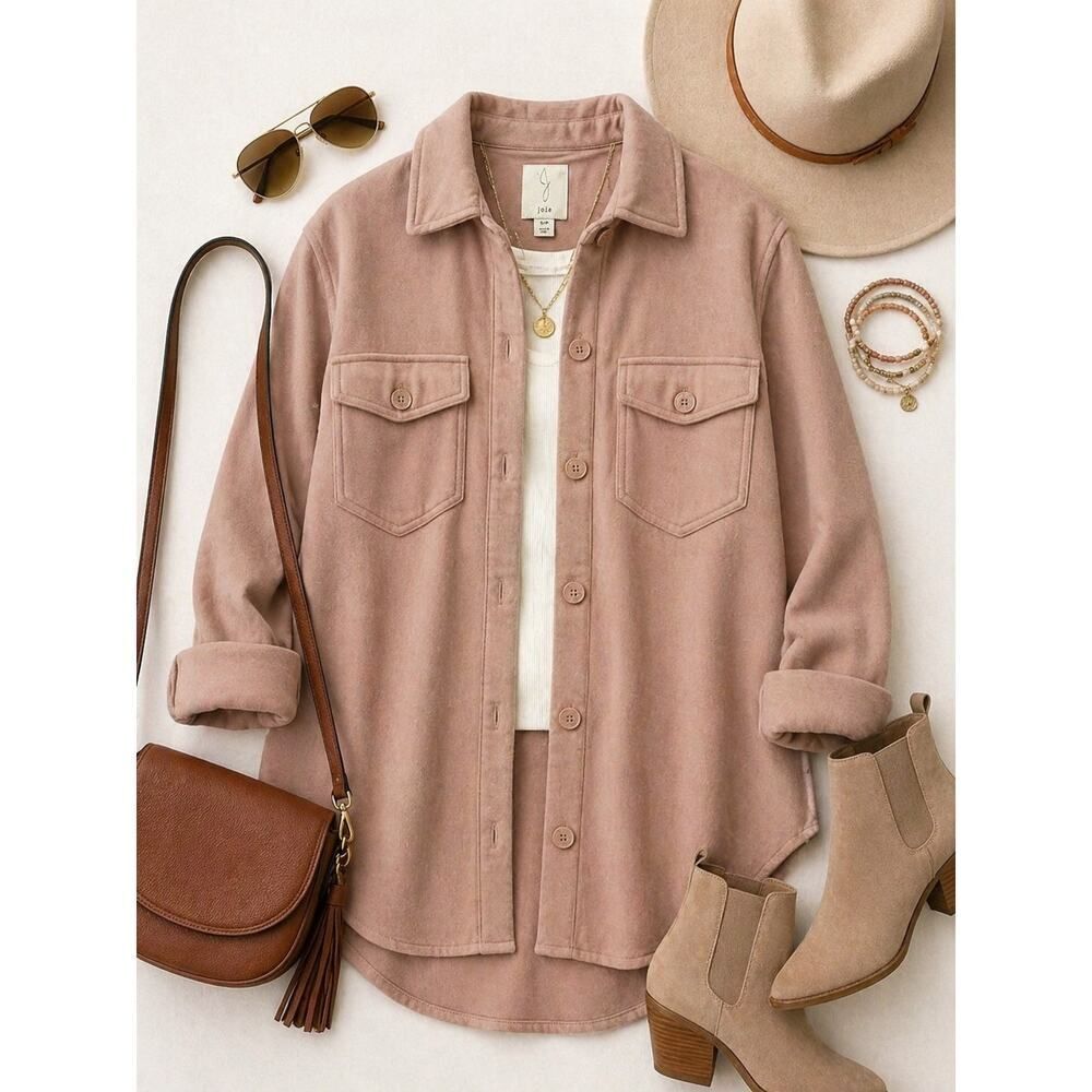 Joie Dusty Rose Pink Oversized Shacket Button Up Jacket Small